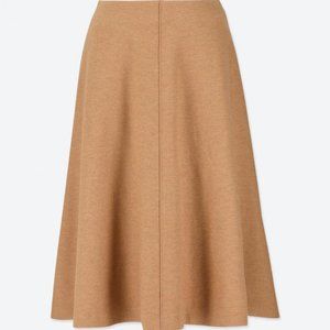 Uniqlo Wool-Blend High Waisted Flared Camel Midi Skirt